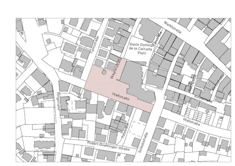 Plan zur Alkoholverbotszone Wallstraße wischen Kreuzungen Schlossstraße und Turmstraße sowie zum Calzada-Platz